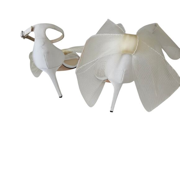 Jimmy Choo Aveline 100 Bow Heel Sandal Size 38.5 US 8.5 Ivory White Bridal - Picture 2 of 8
